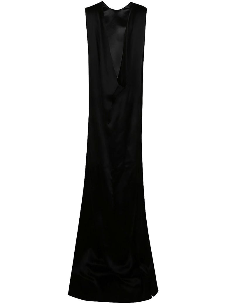 fida long open back draped dress by Selfnex