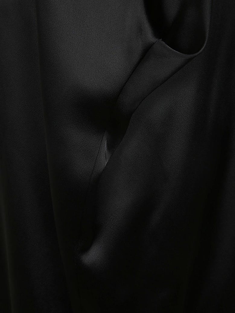 fida long open back draped dress by Selfnex