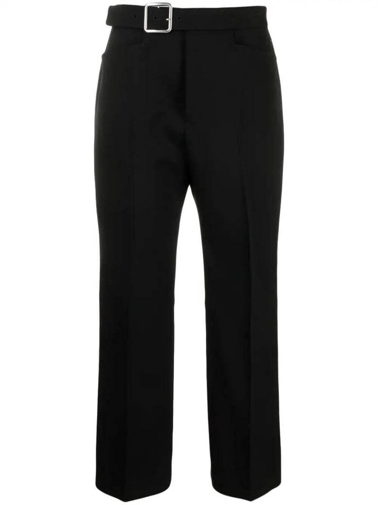 fitted cropped pant with flared hem by Selfnex