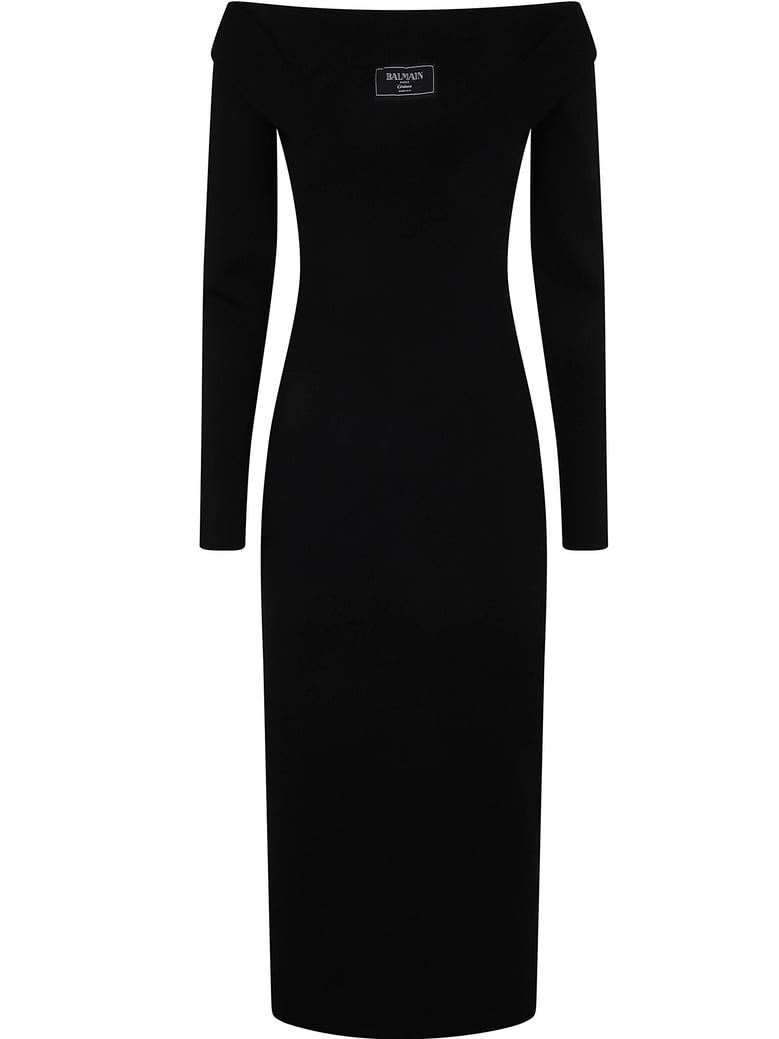 ls double collar knit zipped midi dress by Selfnex