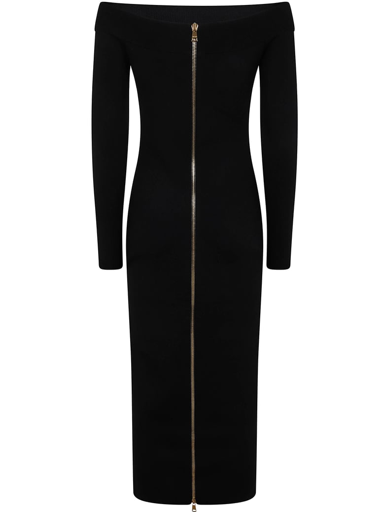 ls double collar knit zipped midi dress by Selfnex