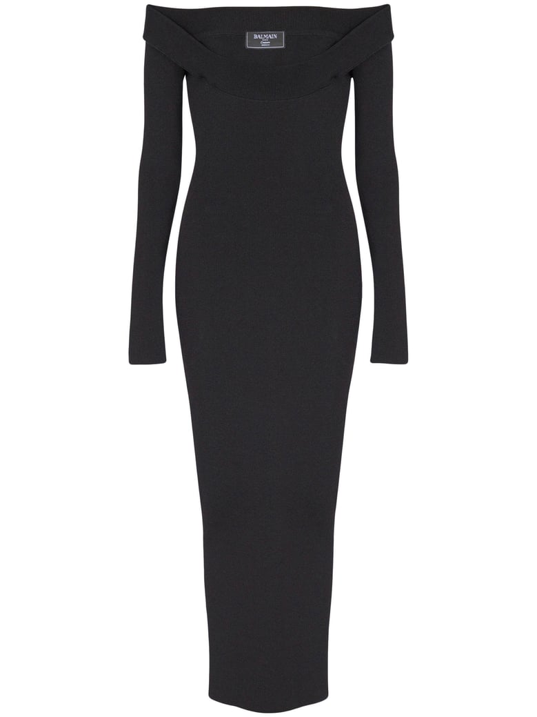 ls double collar knit zipped midi dress by Selfnex