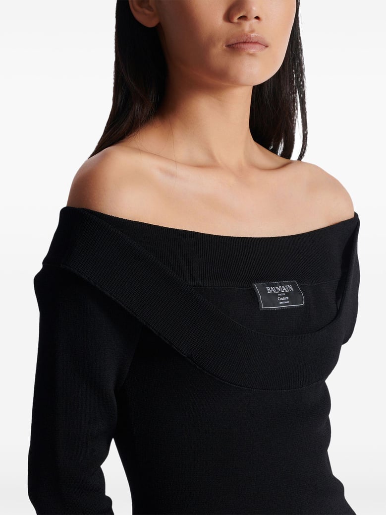 ls double collar knit zipped midi dress by Selfnex