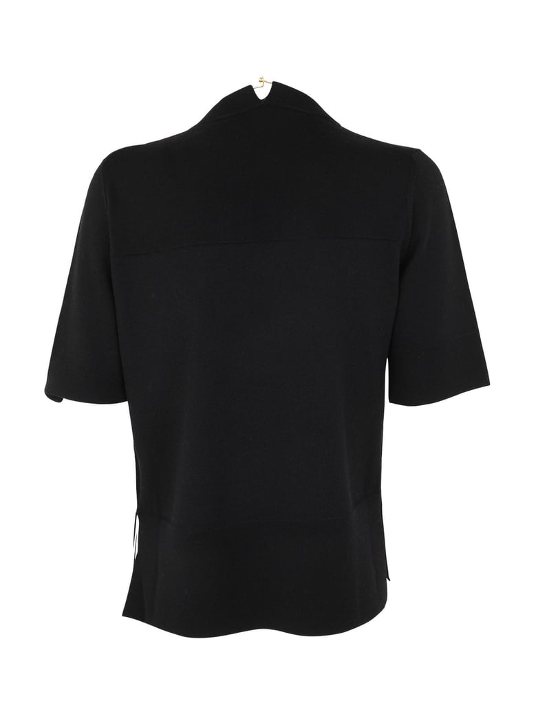 crew neck short sleeve knit with integrated jewel necklace by Selfnex