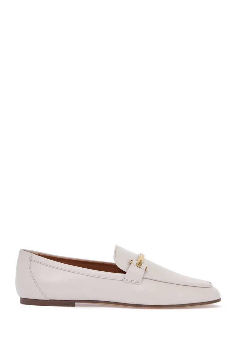 branded metal bar leather loafers by Selfnex