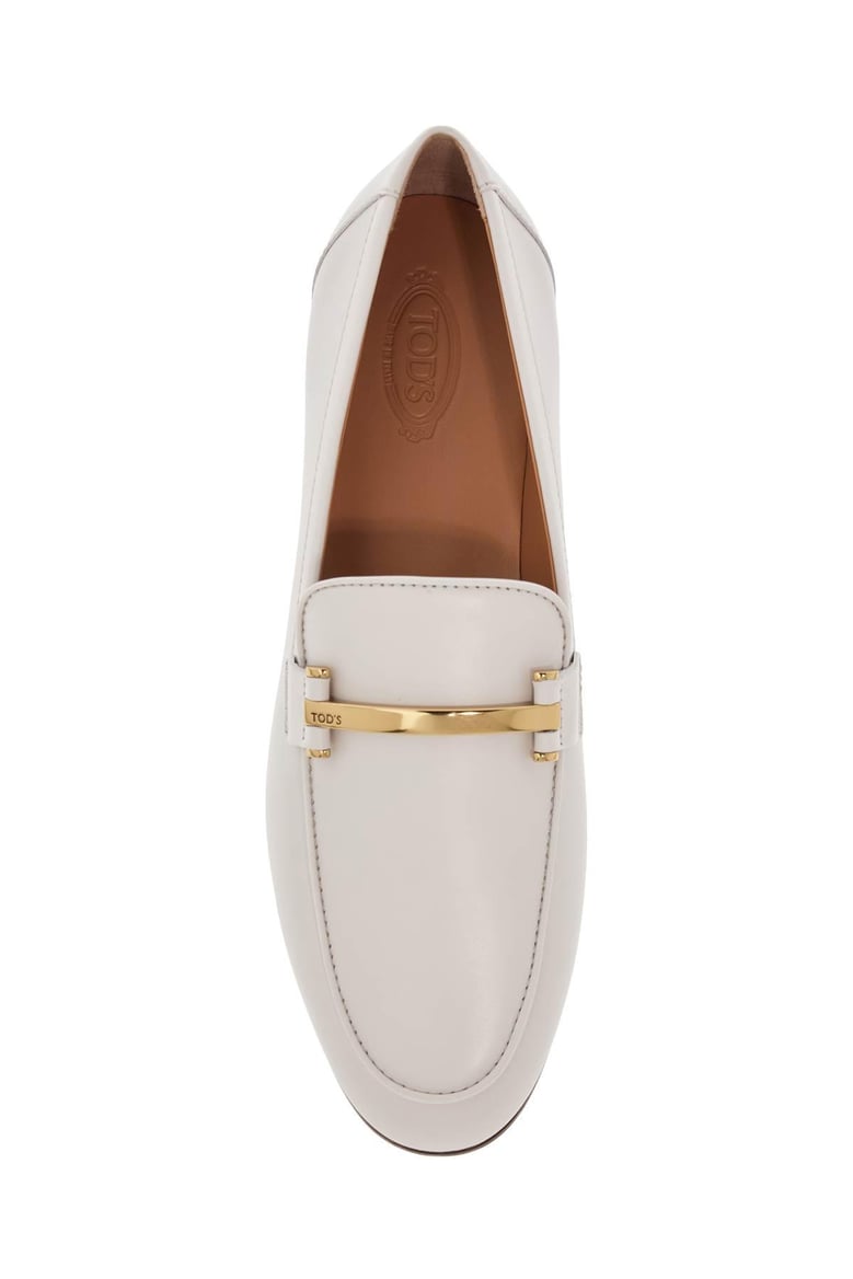 branded metal bar leather loafers by Selfnex