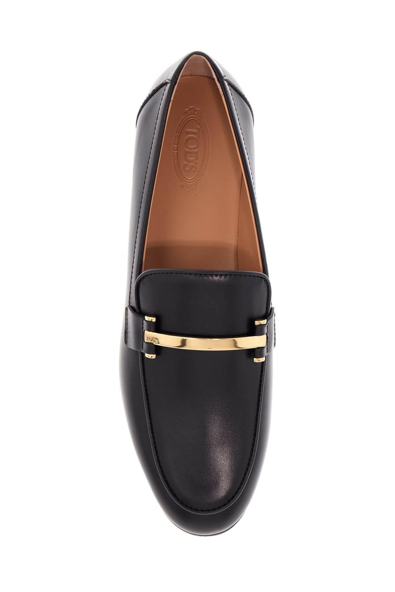 branded metal bar leather loafers by Selfnex