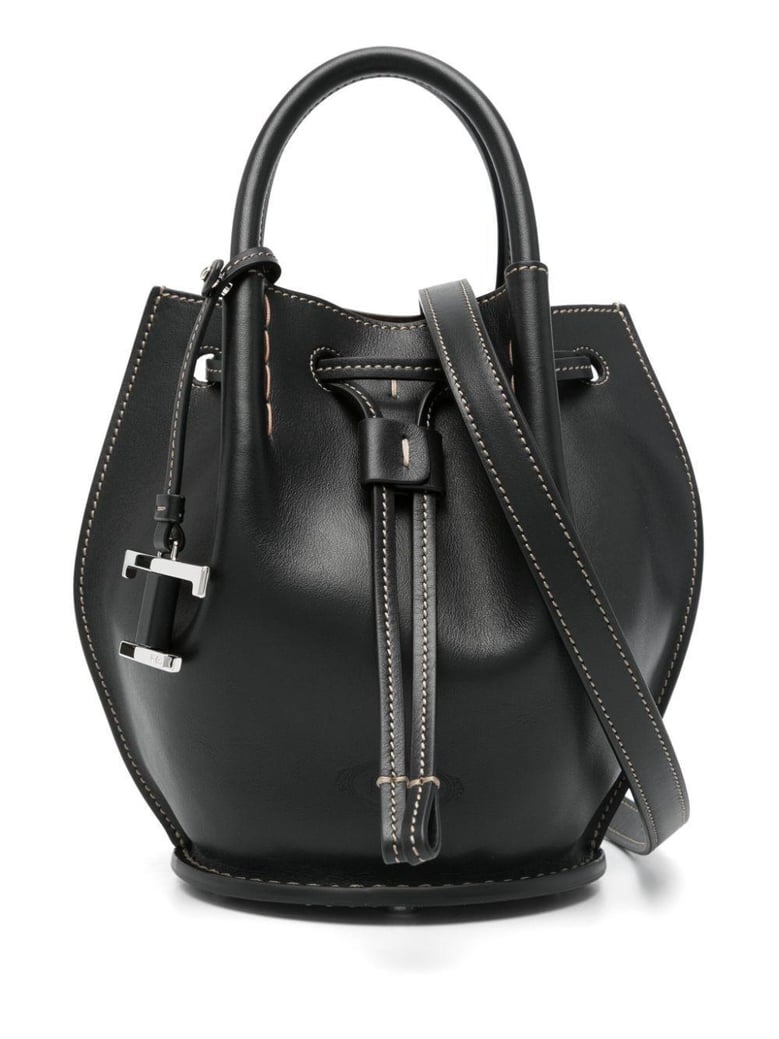 logo-charm leather mini bucket bag by Selfnex