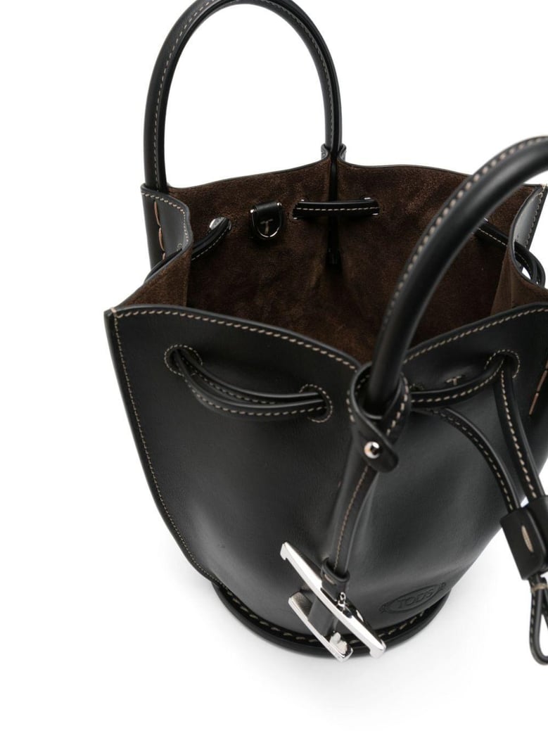 logo-charm leather mini bucket bag by Selfnex