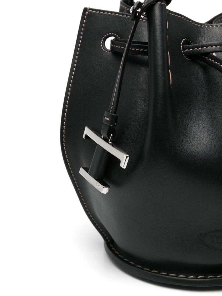 logo-charm leather mini bucket bag by Selfnex