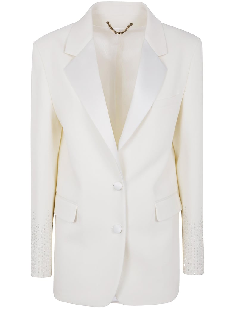 journey w`s single breasted over jacket viscose wool crepe w satin lapel & beads embroidery by Selfnex