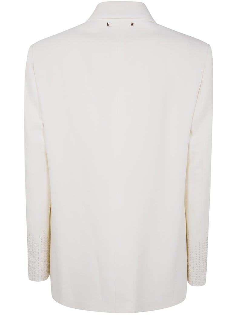 journey w`s single breasted over jacket viscose wool crepe w satin lapel & beads embroidery by Selfnex