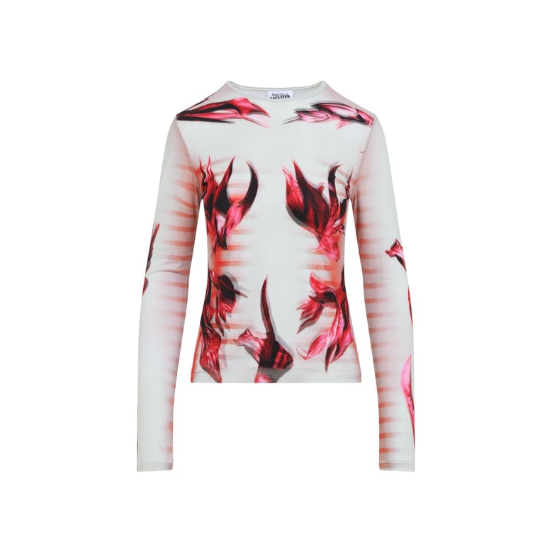 layered long sleeves top printed flower body morphing mariniere by Selfnex