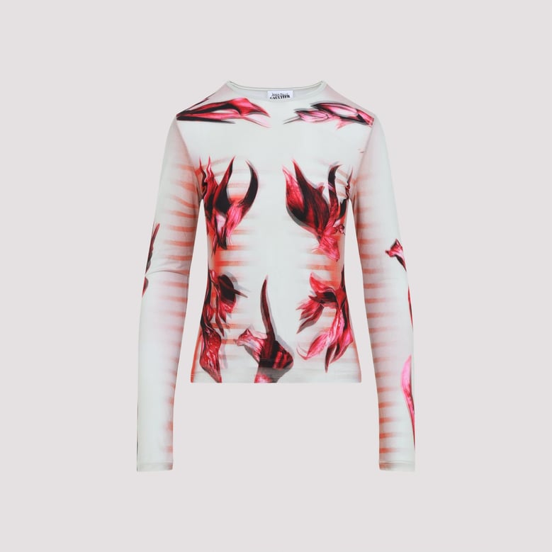 layered long sleeves top printed flower body morphing mariniere by Selfnex