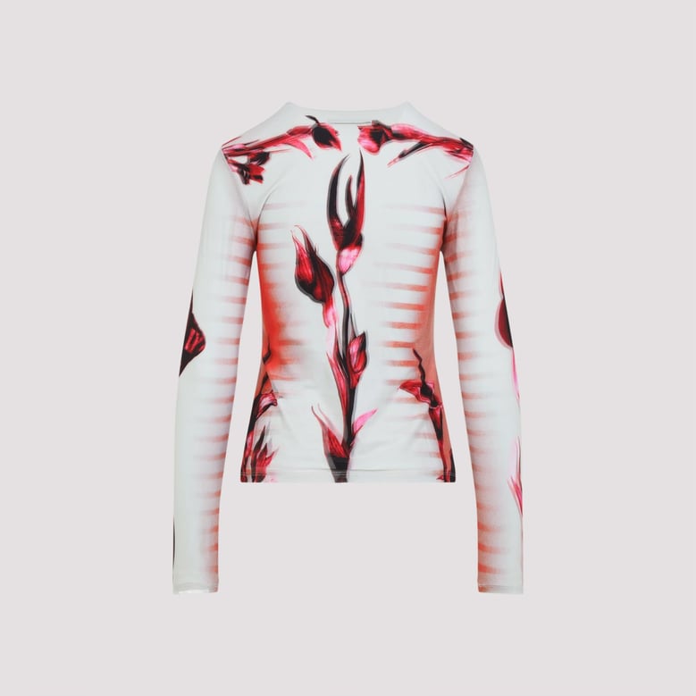 layered long sleeves top printed flower body morphing mariniere by Selfnex