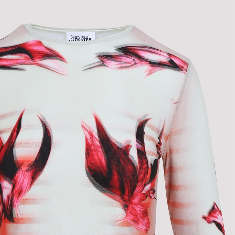 layered long sleeves top printed flower body morphing mariniere by Selfnex