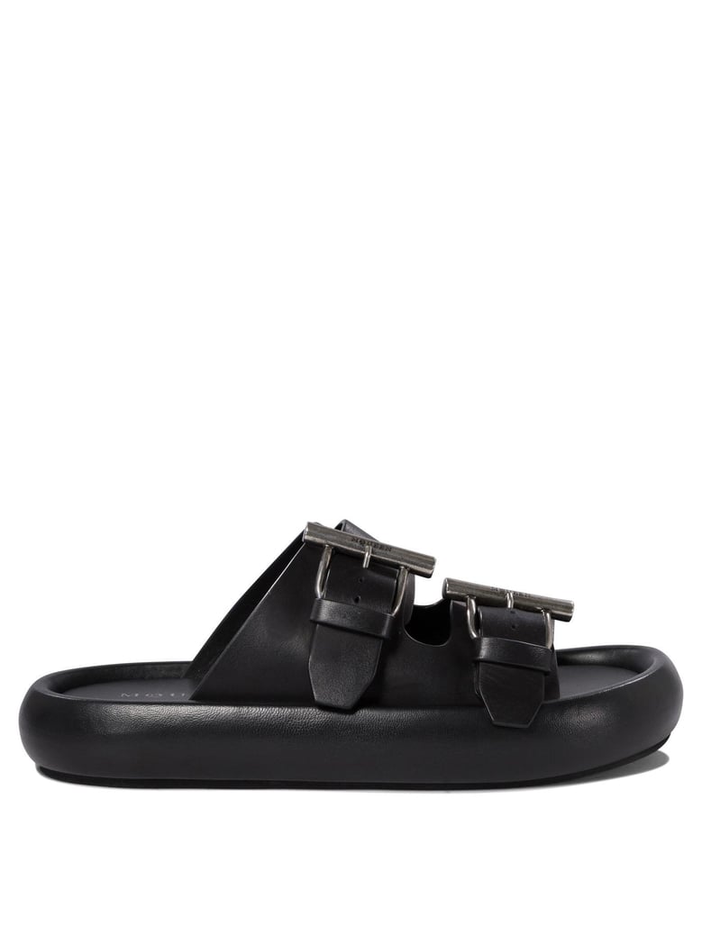 double buckle slip on sandals by Selfnex