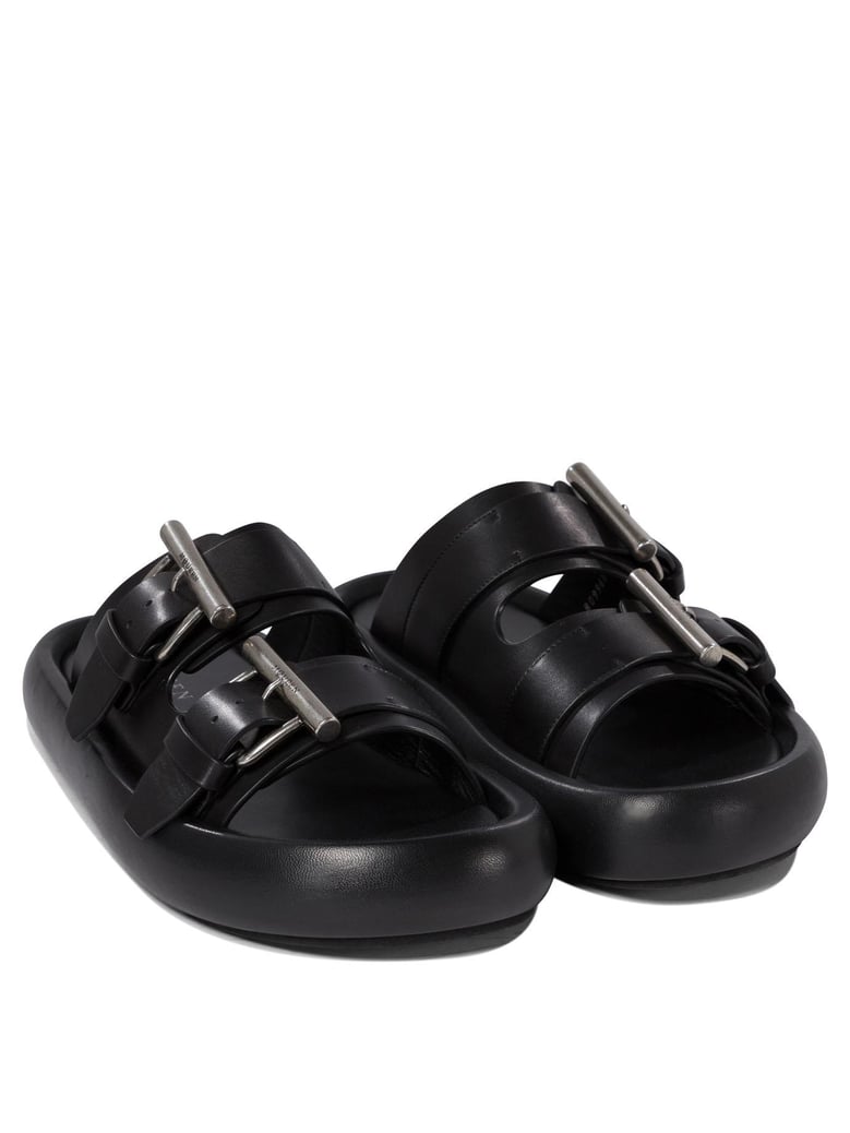 double buckle slip on sandals by Selfnex