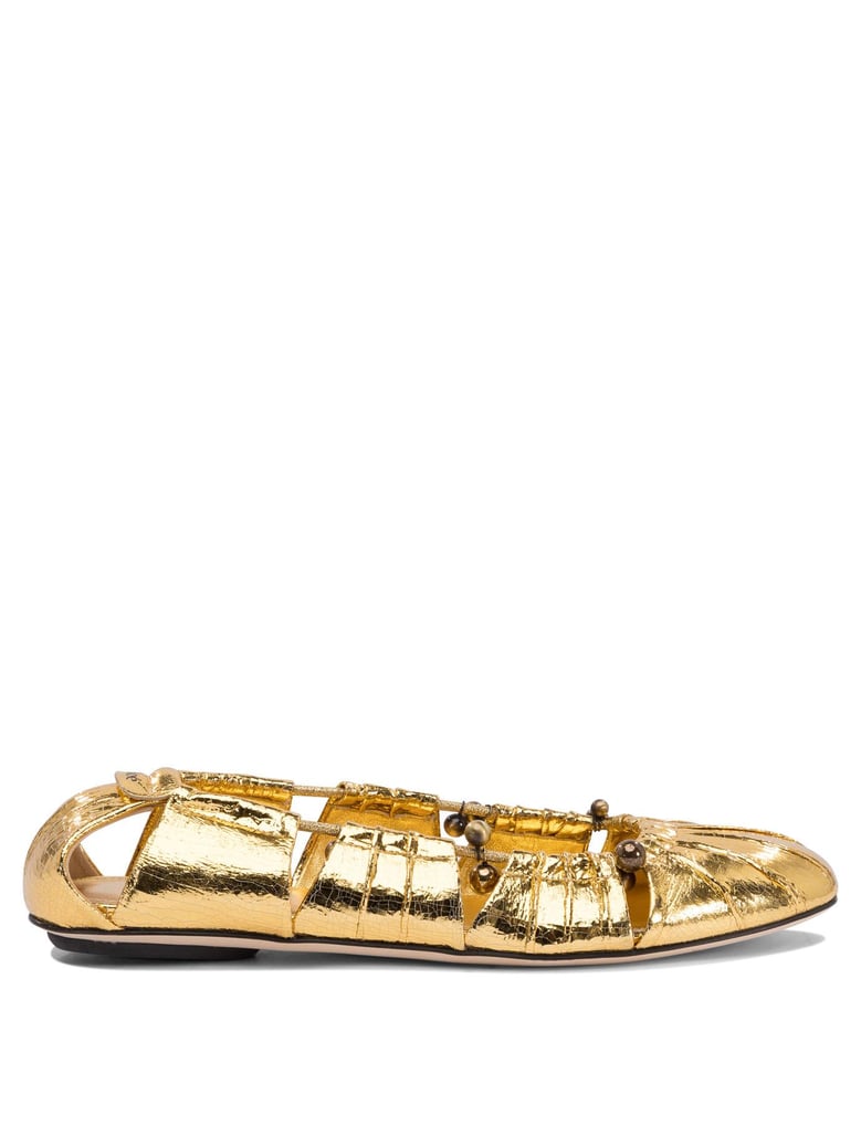 goldtone leather flat shoes by Selfnex