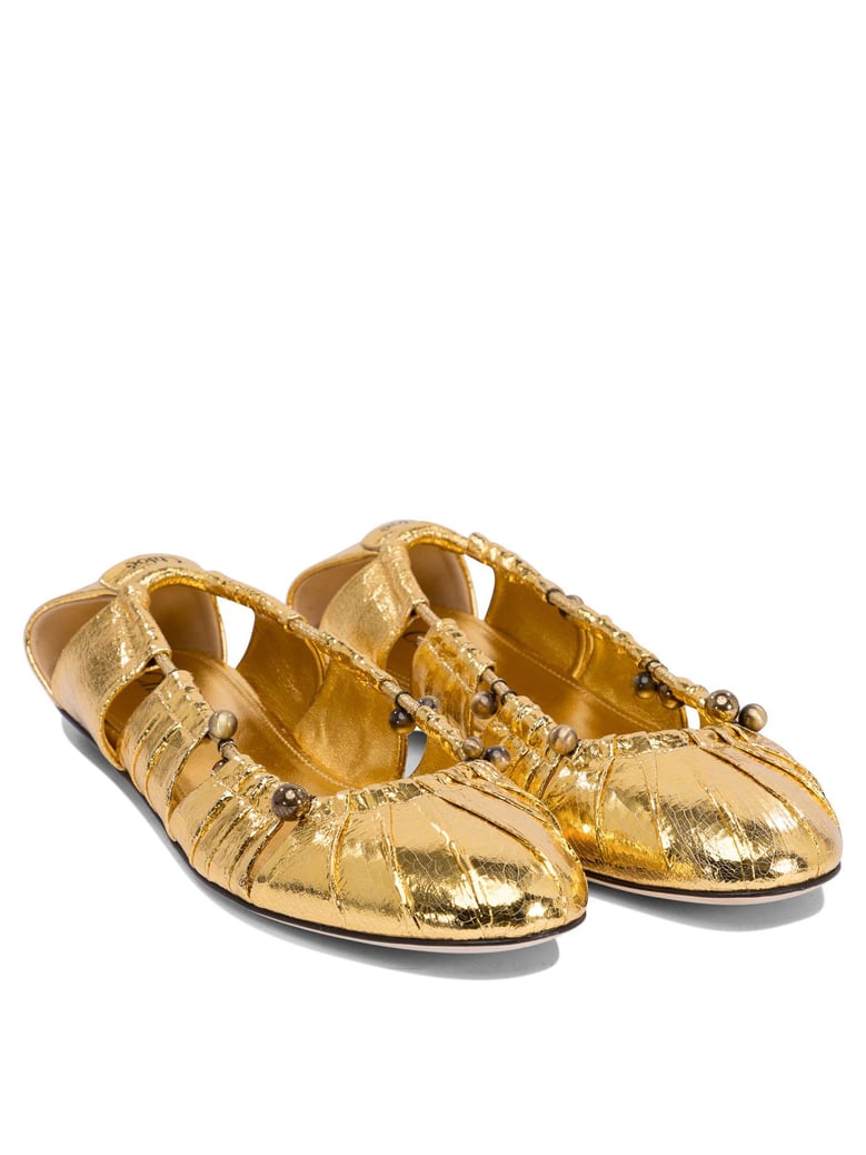 goldtone leather flat shoes by Selfnex