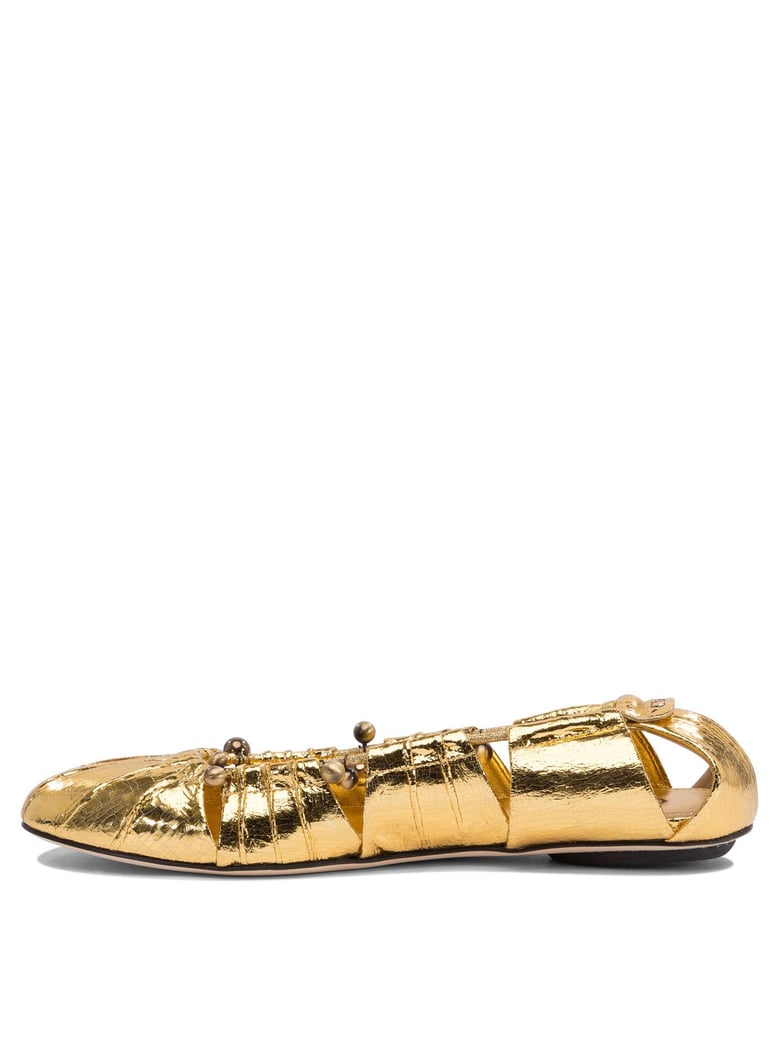 goldtone leather flat shoes by Selfnex