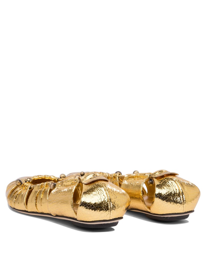 goldtone leather flat shoes by Selfnex