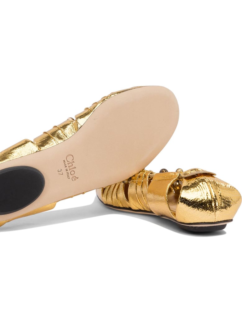 goldtone leather flat shoes by Selfnex