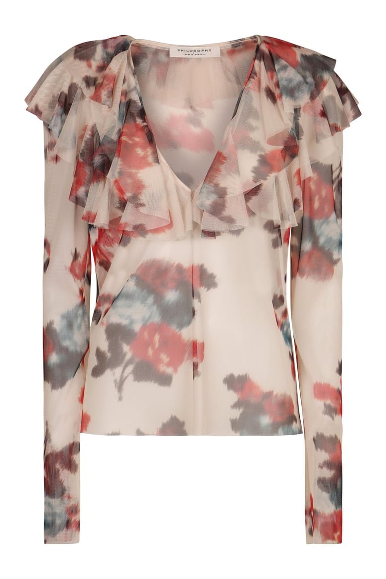 printed frill blouse by Selfnex