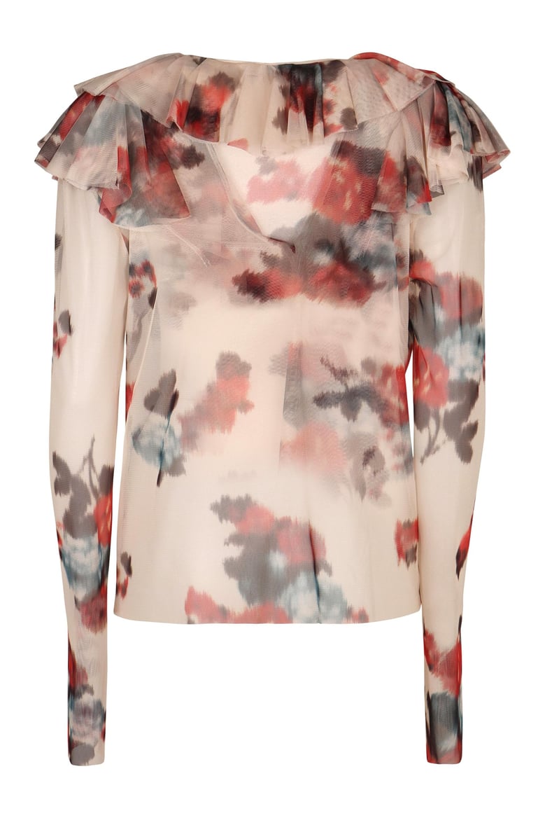 printed frill blouse by Selfnex