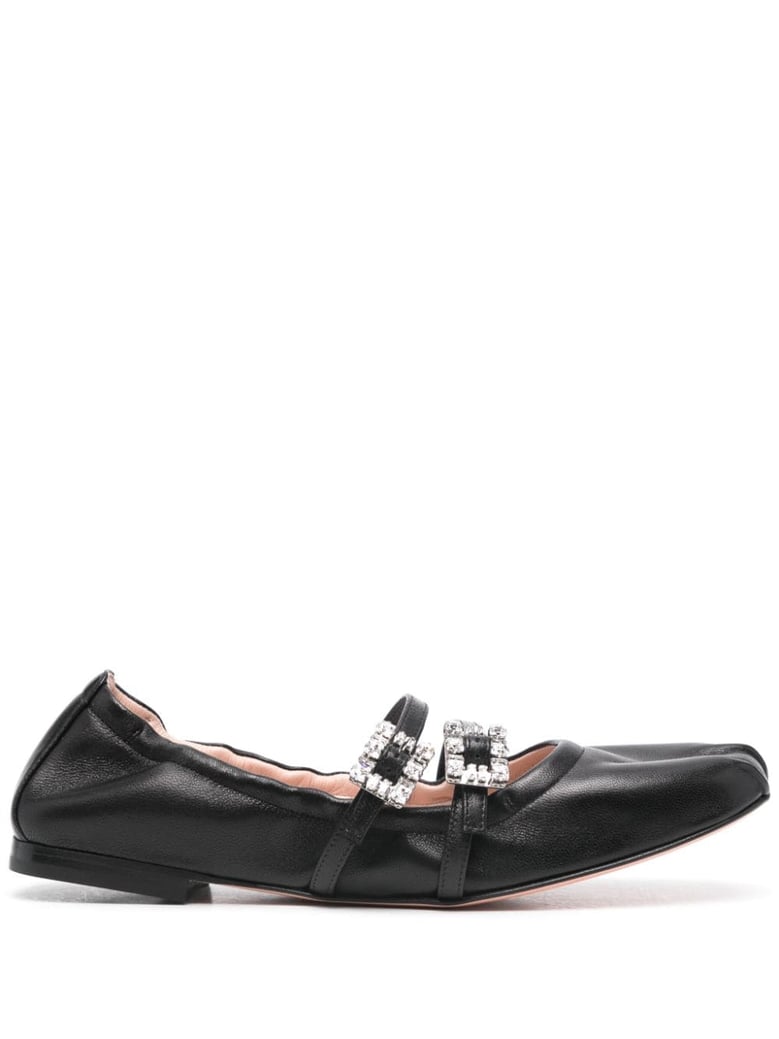 mini strap strass leather ballet flats by Selfnex