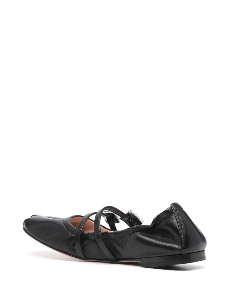 mini strap strass leather ballet flats by Selfnex