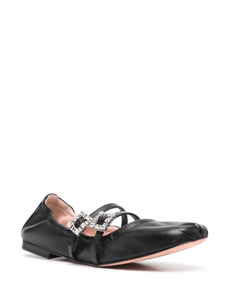 mini strap strass leather ballet flats by Selfnex