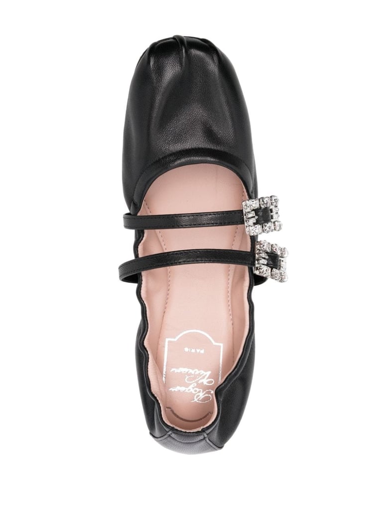 mini strap strass leather ballet flats by Selfnex