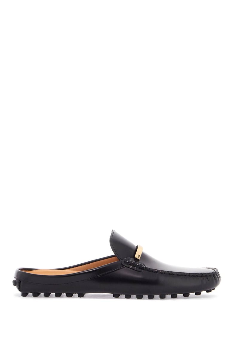 branded metal bar leather gommino mules by Selfnex