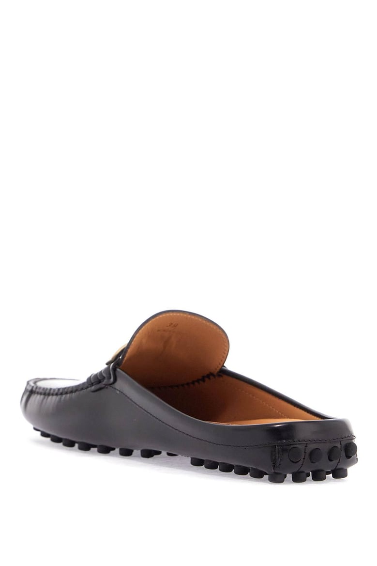 branded metal bar leather gommino mules by Selfnex