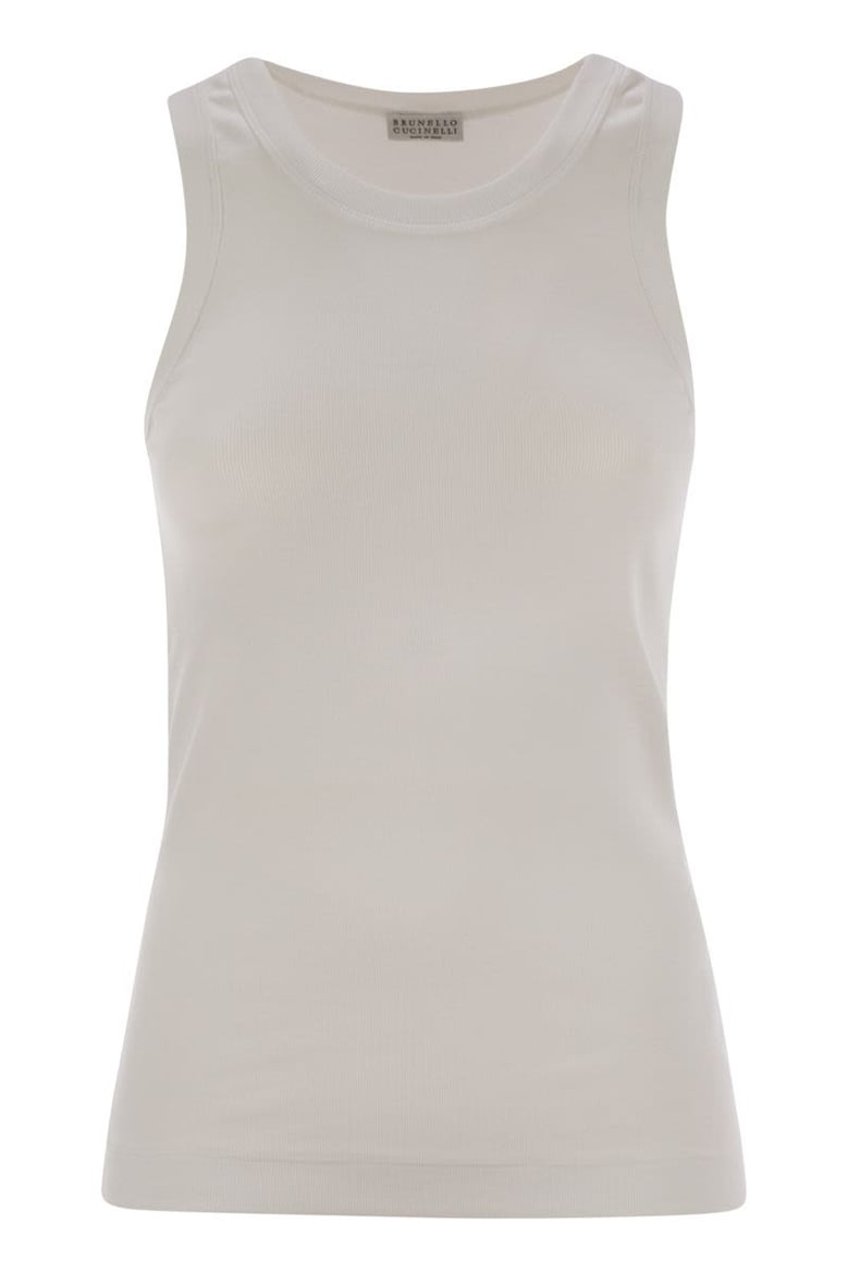 stretch cotton ribbed jersey top with monile by Selfnex