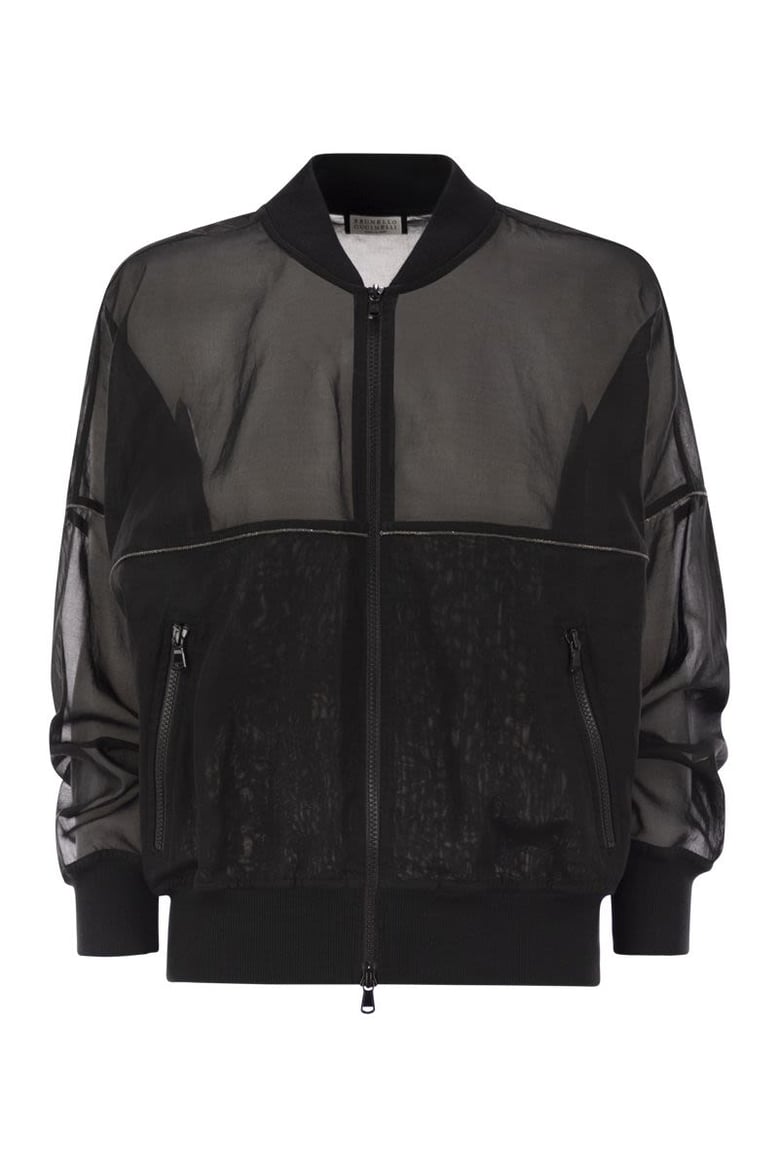 cotton organza bomber jacket with shiny trims by Selfnex