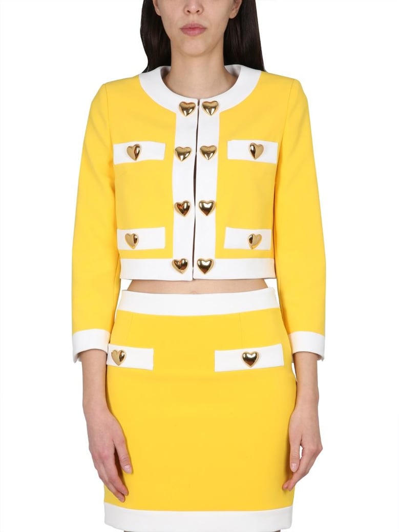 heart buttons crepe jacket by Selfnex