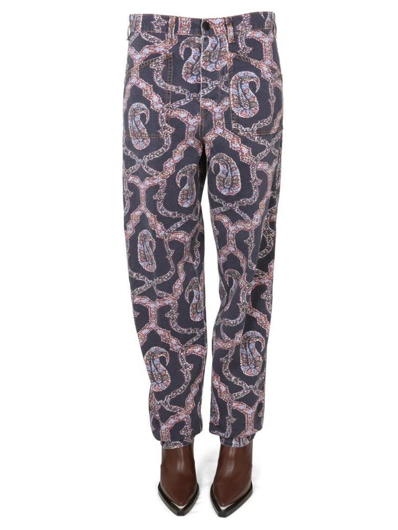 paisley denim pants by Selfnex