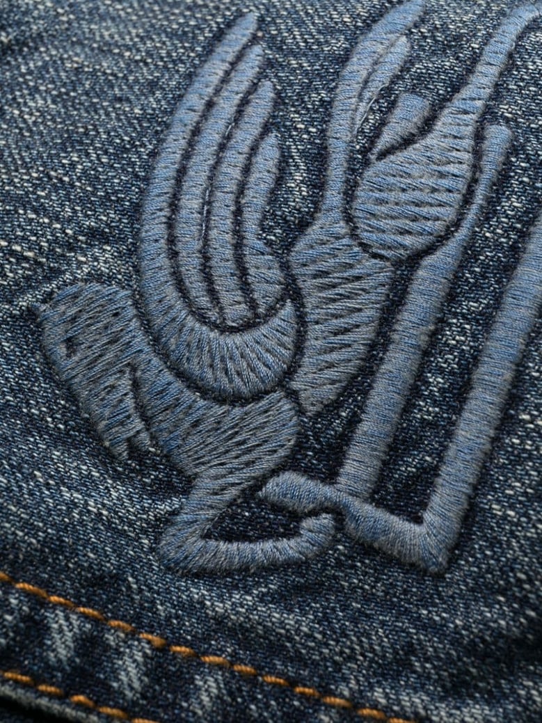 jeans with embroidered pegasus by Selfnex