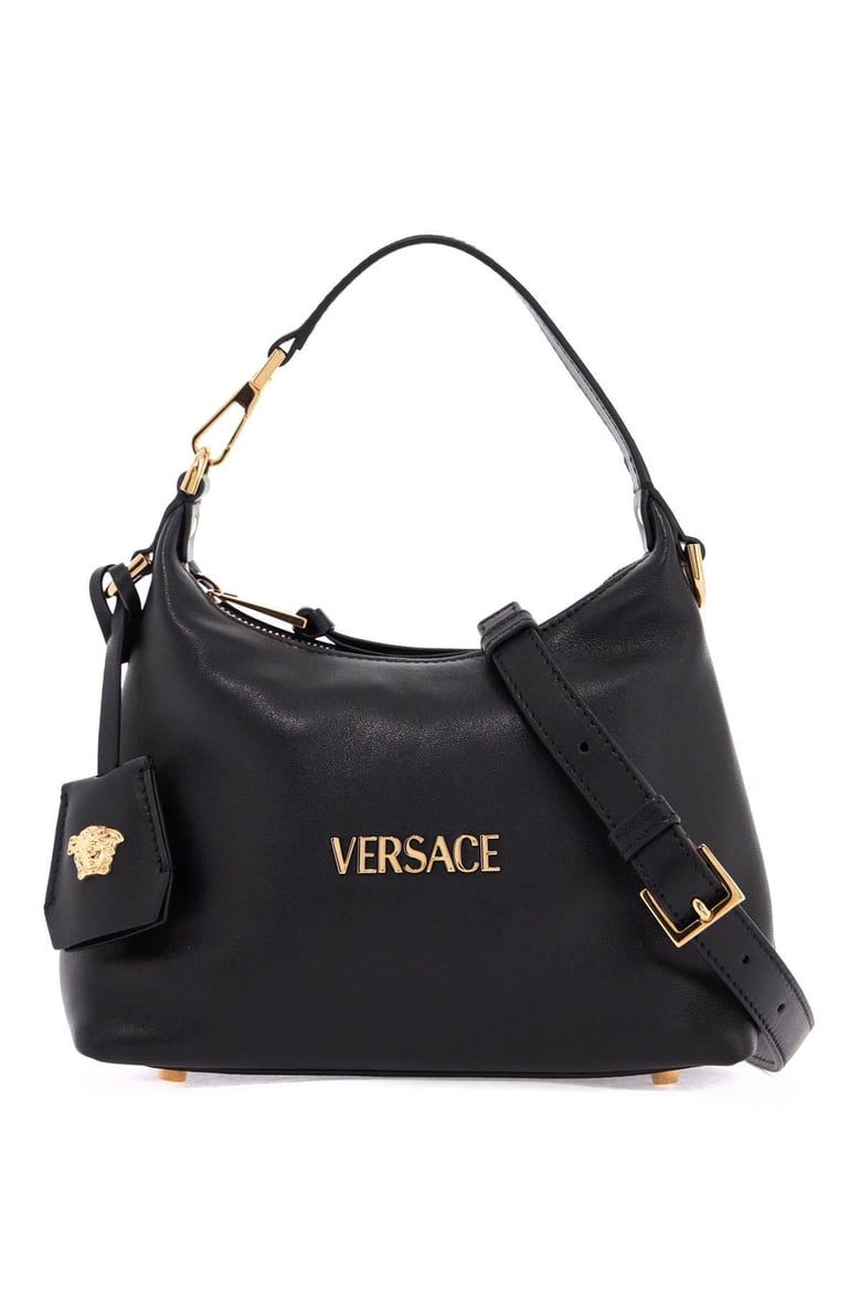 versace tag hobo bag in leather with embossed logo by Selfnex