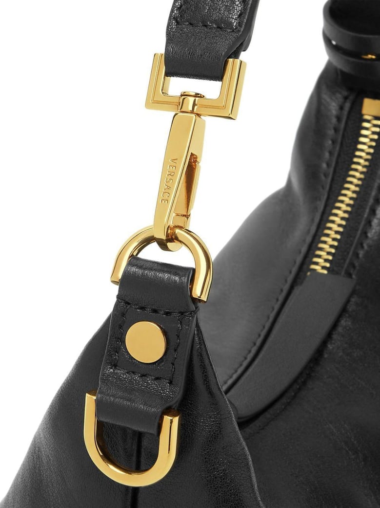 versace tag hobo bag in leather with embossed logo by Selfnex