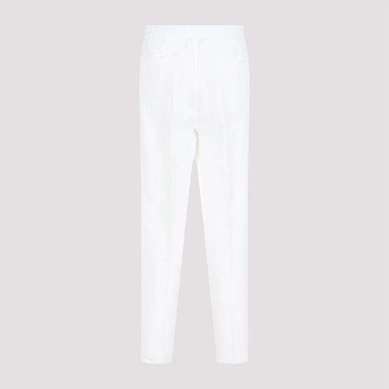 leisure fit trousers in linen and cotton gabardine with drawstring and double darts by Selfnex