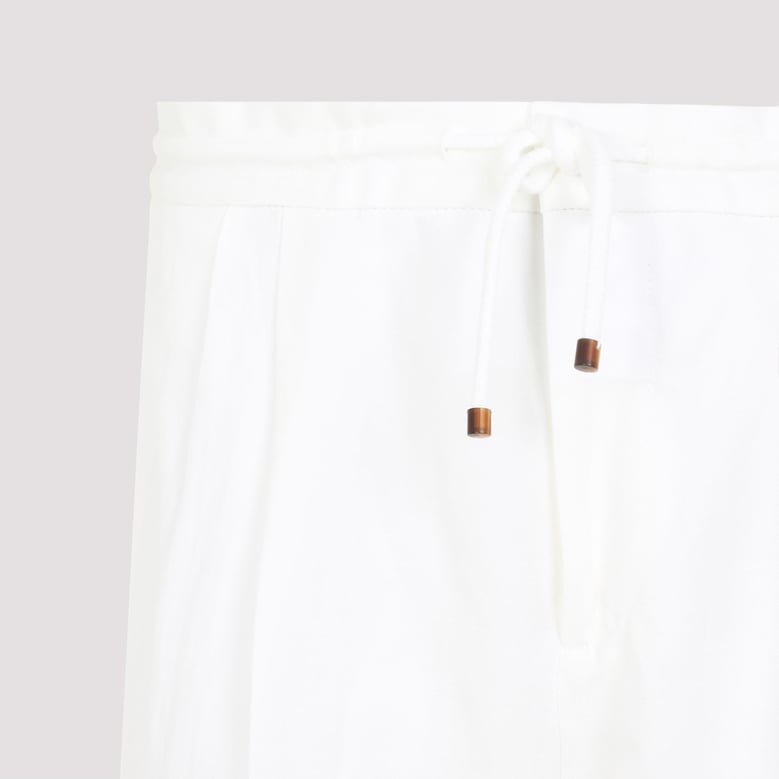 leisure fit trousers in linen and cotton gabardine with drawstring and double darts by Selfnex