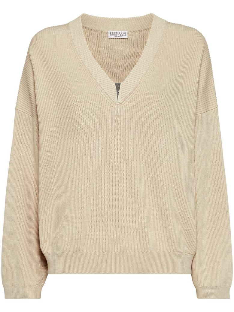 cotton rib sweater with shiny detail by Selfnex