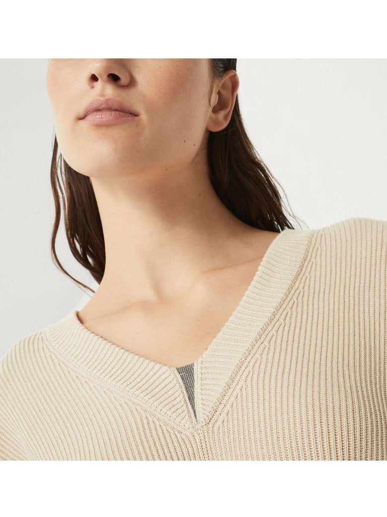 cotton rib sweater with shiny detail by Selfnex