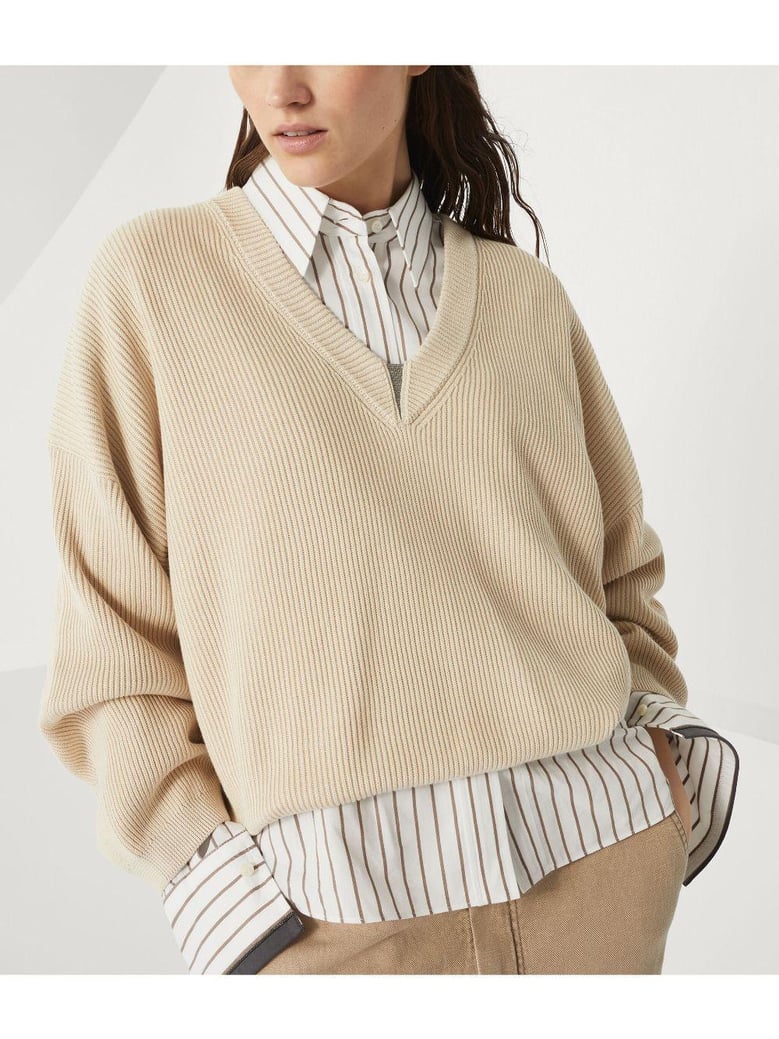 cotton rib sweater with shiny detail by Selfnex