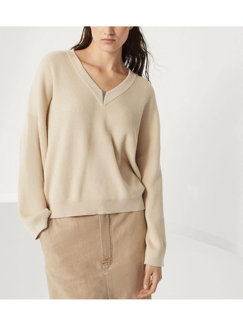 cotton rib sweater with shiny detail by Selfnex
