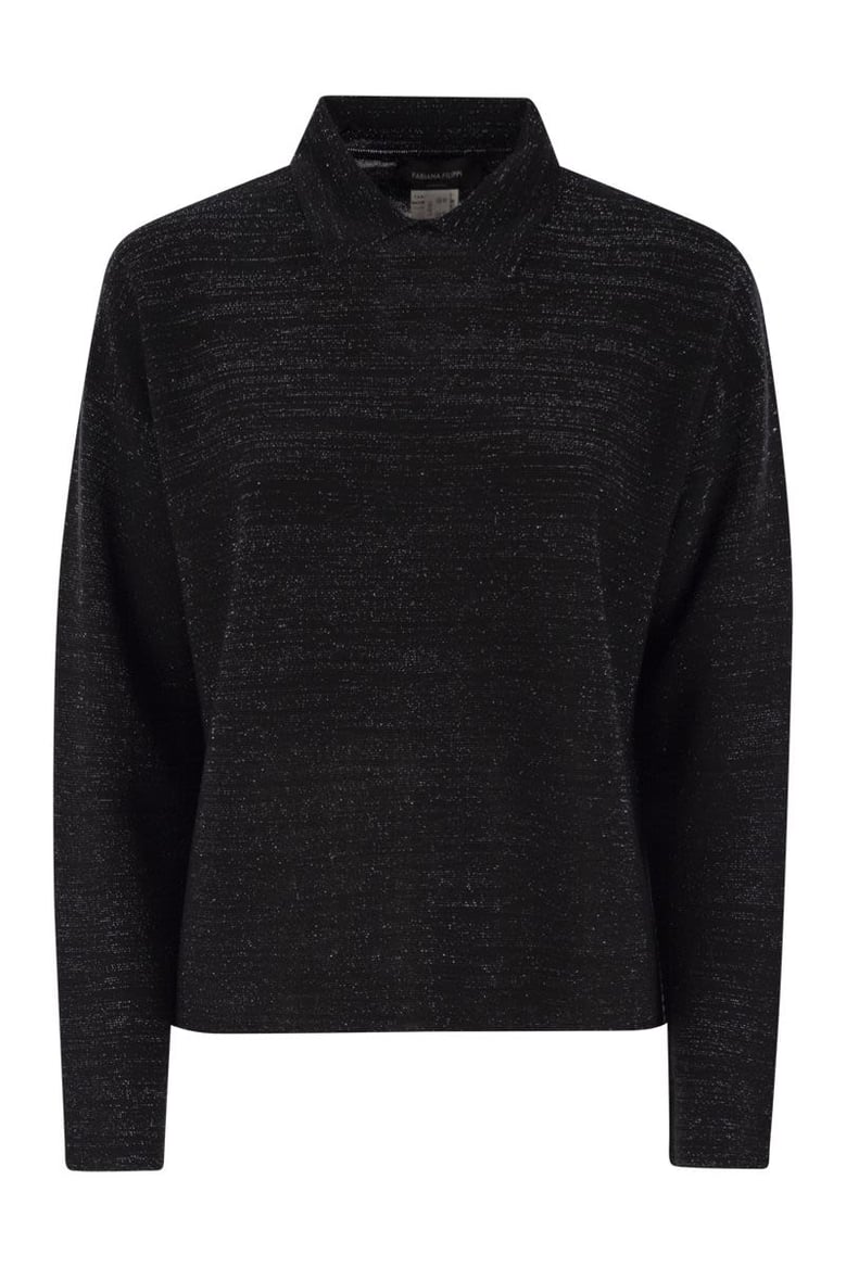 cotton and lurex polo neck sweater by Selfnex