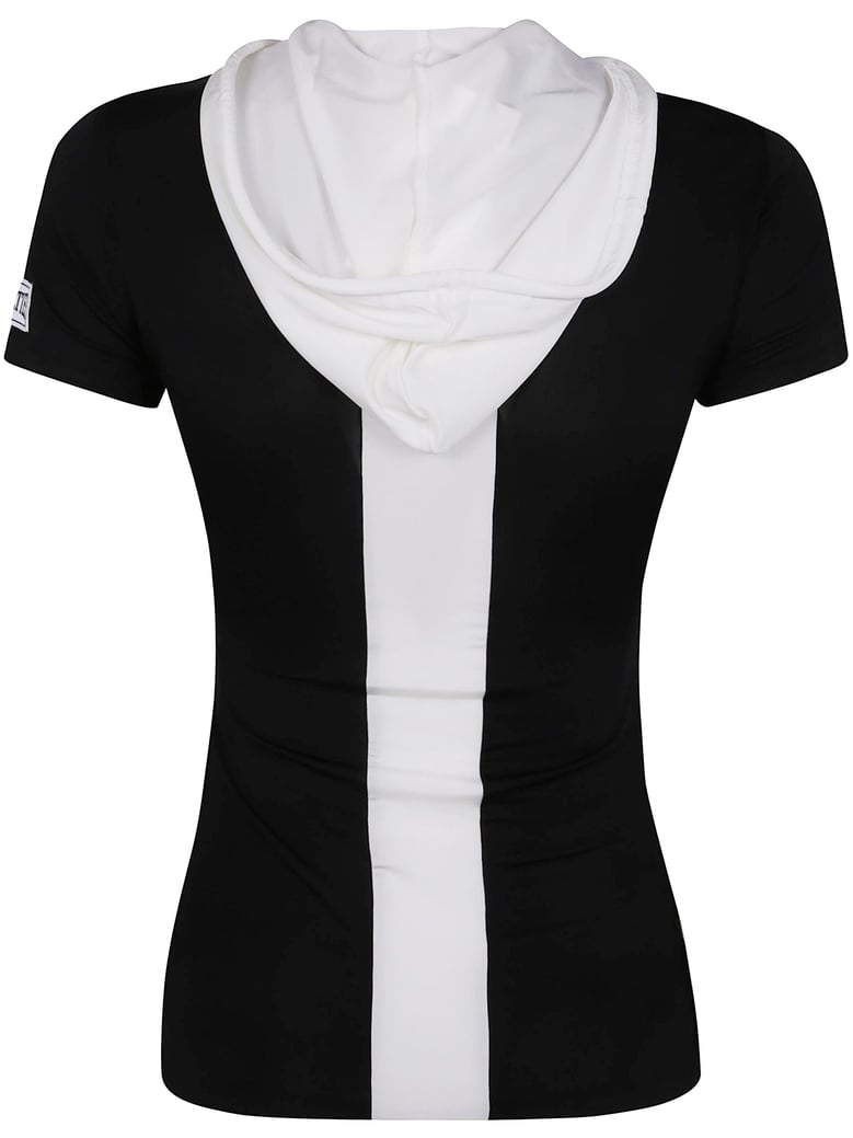 viscose baby tee shirt with inlaid chevron gaultier patch detail and hood by Selfnex